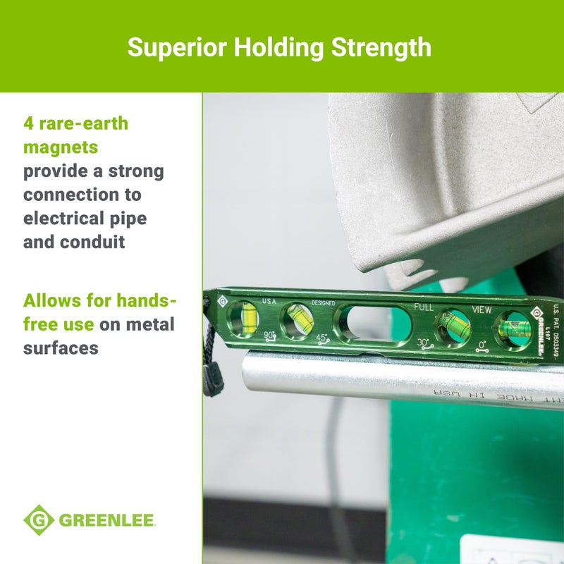 Greenlee L107 Electrician's Magnetic Torpedo Level with Conduit Bending Offset Aid, Green - Image 5